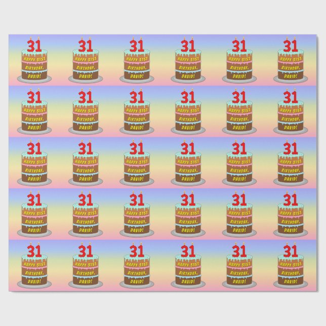 Papier Cadeau 31e anniversaire : Fun Cake and Candles + Nom pers (Plat)