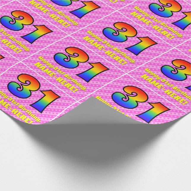 Papier Cadeau 31e anniversaire : Pink Stripes & Hearts, Arc-en-c (Coin)