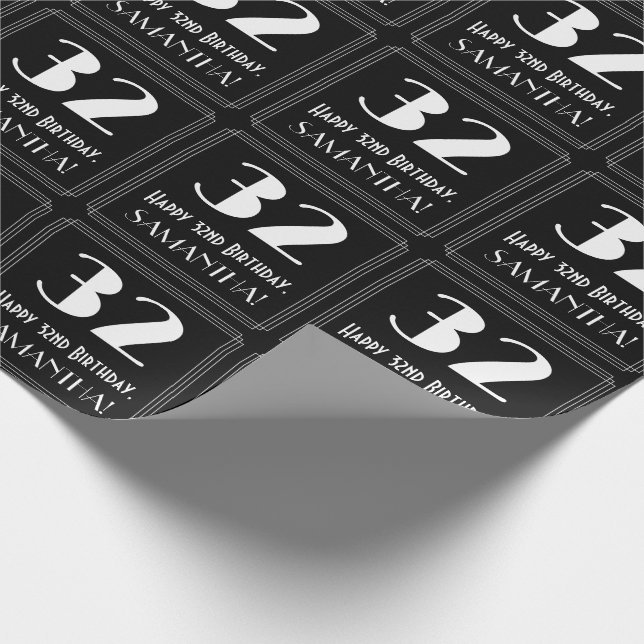 Papier Cadeau 32e anniversaire - Art Déco Inspiré Look "32", Nom (Coin)