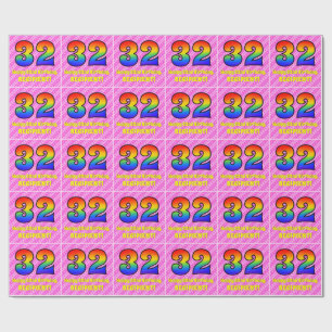 Papier Cadeau 32e anniversaire : Pink Stripes & Hearts, Arc-en-c