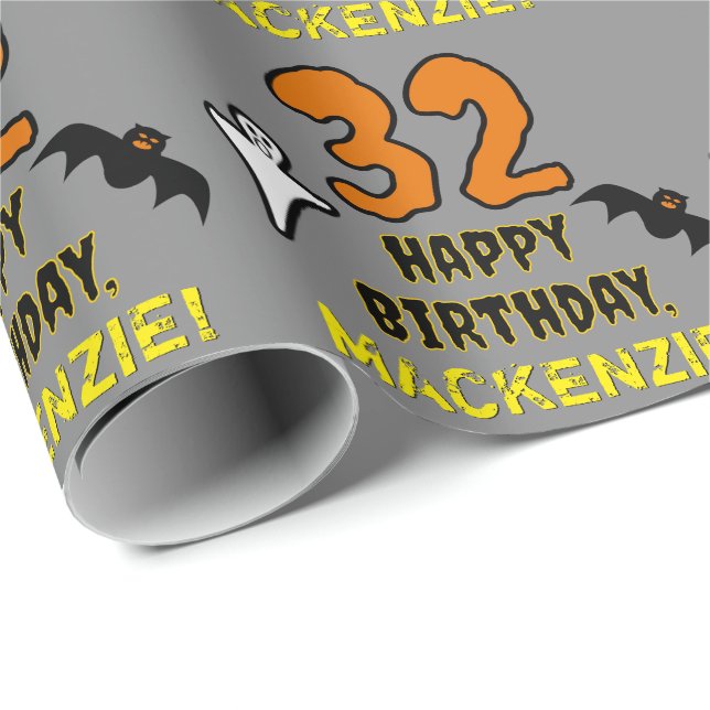 Papier Cadeau 32e anniversaire : Thème d'Halloween Éffrayant, No (Coin rond)