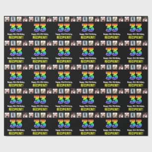 Papier Cadeau 33e anniversaire : Arc-en-ciel "33"; photos et nom