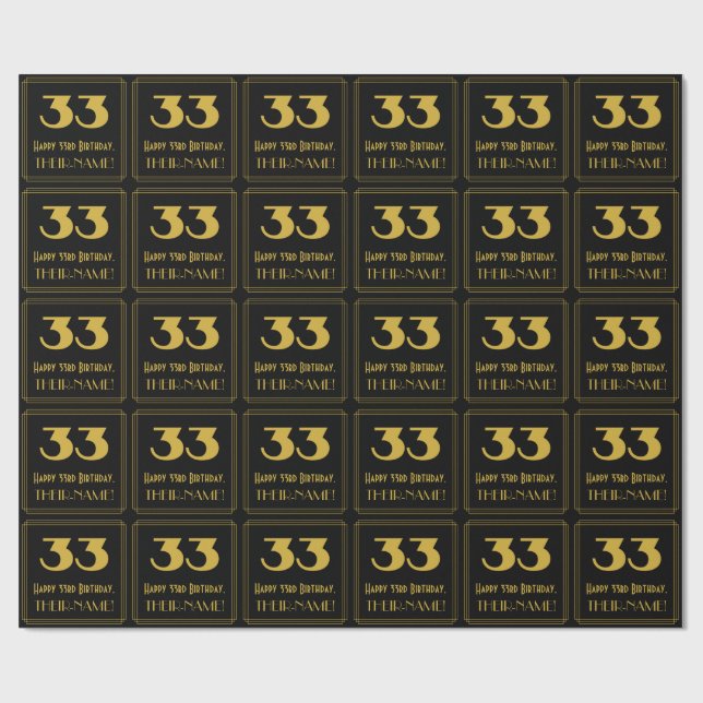 Papier Cadeau 33e anniversaire - Art Déco Inspiré Look "33" & No (Plat)