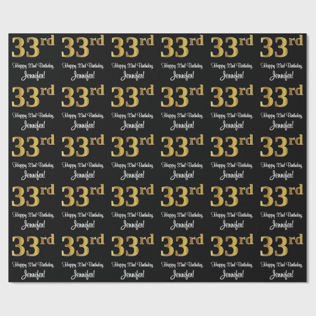 Papier Cadeau 33e anniversaire : Elégant luxe Faux Gold Look # (Plat)
