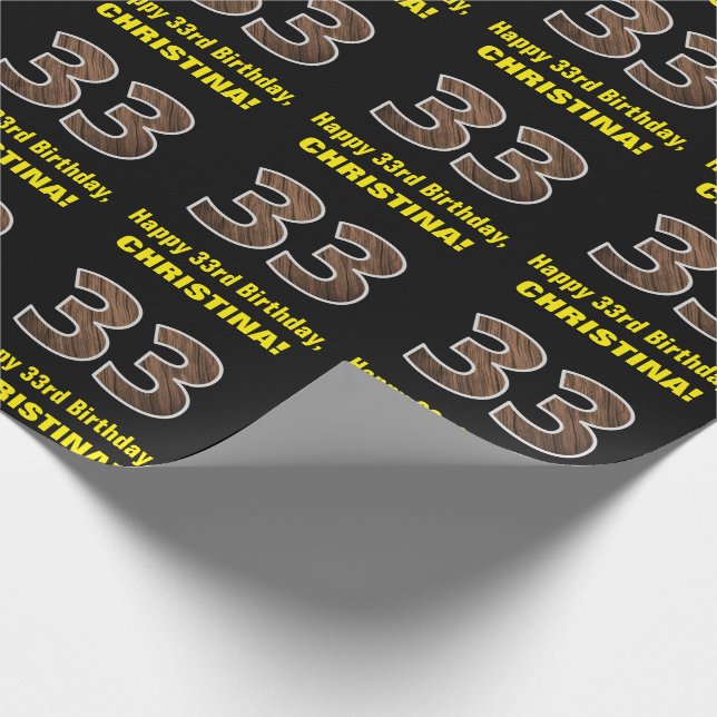 Papier Cadeau 33e anniversaire : Nom et Faux Motif du grain de b (Coin)