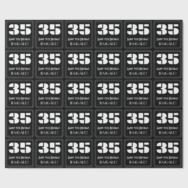 Papier Cadeau 35e anniversaire : Art Déco Inspiré Look "35" & No (Plat)