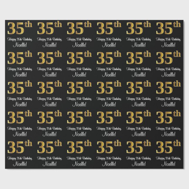 Papier Cadeau 35e anniversaire : Elégant luxe Faux Gold Look # (Plat)