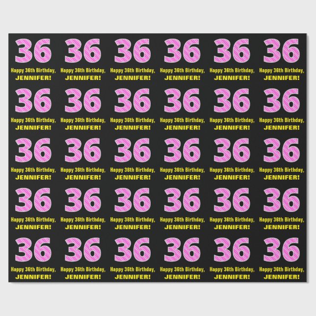 Papier Cadeau 36e anniversaire : Pink Stripes and Hearts "36" +  (Plat)