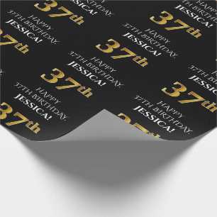 Papier Cadeau 37e anniversaire : Elégant, noir, Faux Gold Look