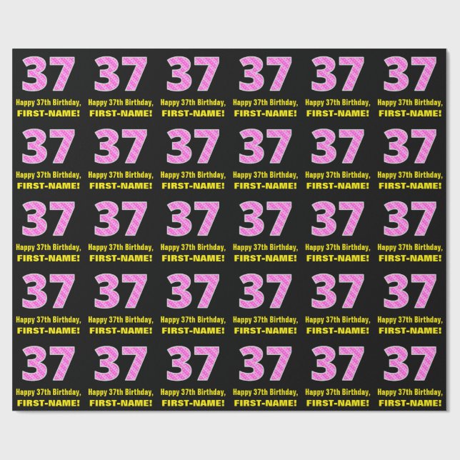 Papier Cadeau 37ème anniversaire : Pink Stripes and Hearts "37"  (Plat)