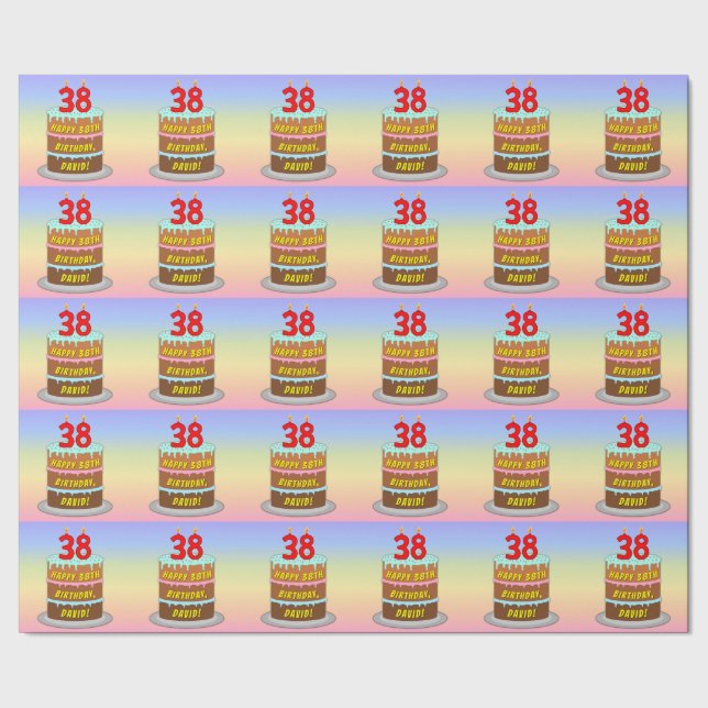 Papier Cadeau 38e anniversaire : Fun Cake and Candles + Nom pers (Couture)
