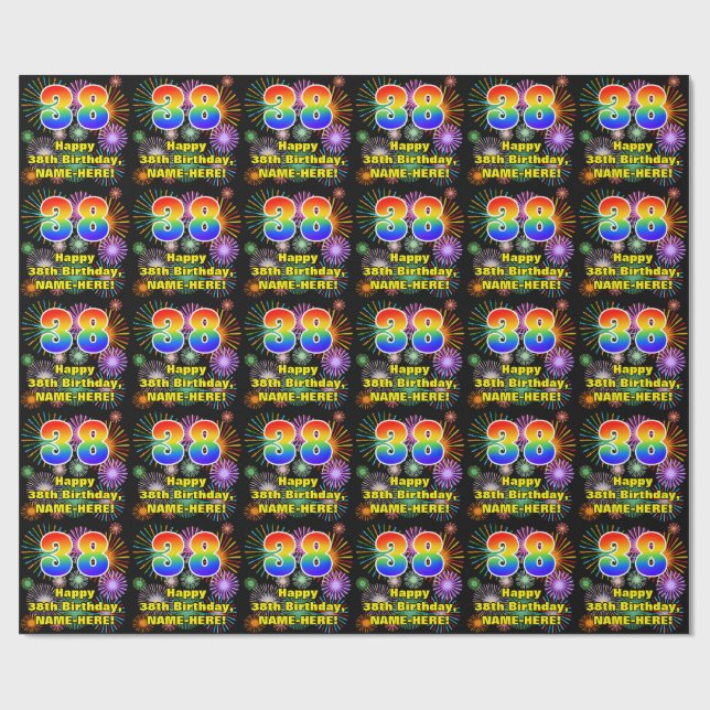 Papier Cadeau 38e anniversaire : Fun Fireworks, Rainbow Look # " (Plat)
