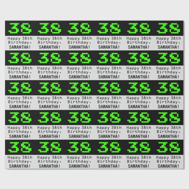 Papier Cadeau 38e anniversaire - Nerdy / Geeky Style "38" et nom (Plat)