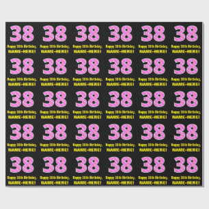 Papier Cadeau 38e anniversaire : Pink Stripes and Hearts "38" + 