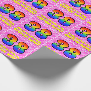 Papier Cadeau 38e anniversaire : Pink Stripes & Hearts, Arc en c