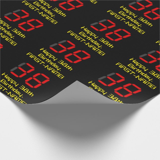 Papier Cadeau 38ème anniversaire : Rouge Digital Clock Style "38 (Coin)