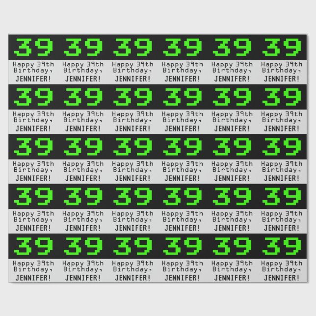 Papier Cadeau 39e anniversaire - Nerdy / Geeky Style "39" et nom (Plat)