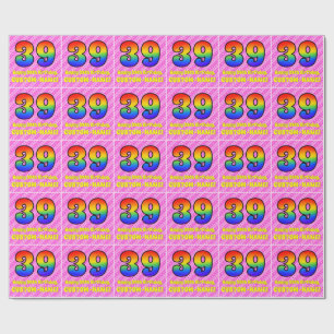 Papier Cadeau 39e anniversaire : Pink Stripes & Hearts, Arc en c