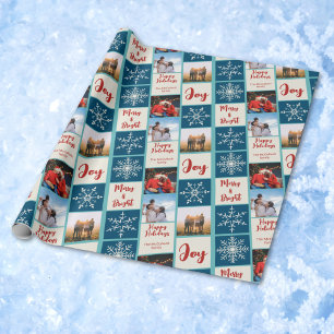 Papier Cadeau 3 Family Photo Collage Script Happy Holidays 2025