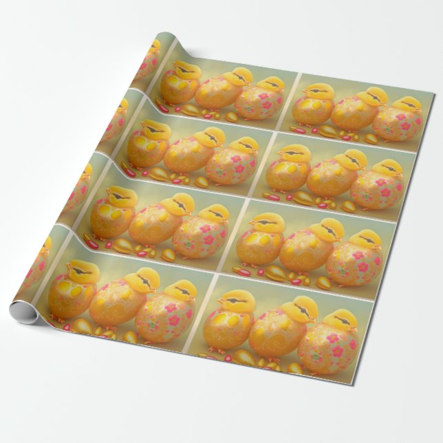 Papier Cadeau 3 Pâques Poulet Dans La Collection Oeufs (Déroulé)
