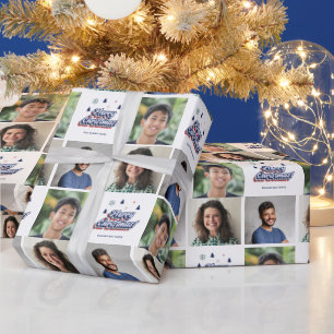Papier Cadeau 3 Photo Famille Collage Retro Typographie de Noël