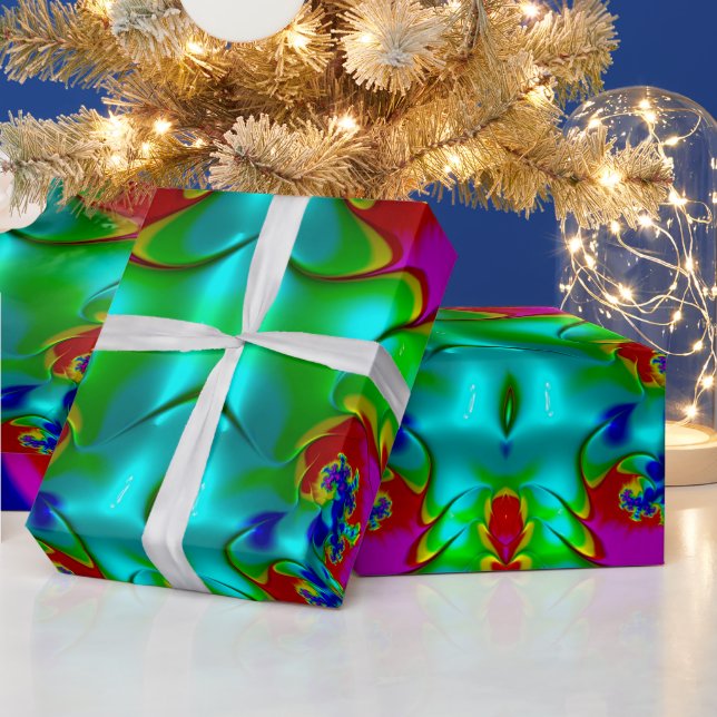 Papier Cadeau ~ 3D Multicolore Fractal brillant ~ Noël (Vacances)