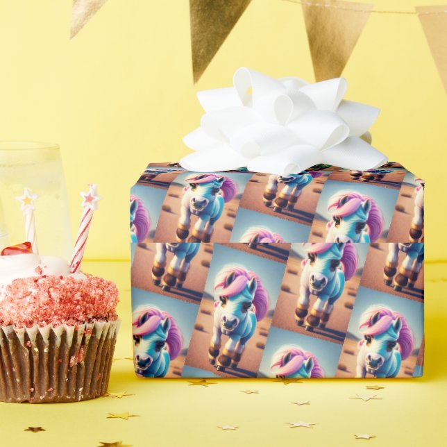 Papier Cadeau 3D Spirit Pony 4 (Fête d'anniversaire)
