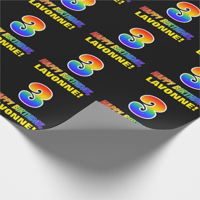 Papier Cadeau 3e anniversaire : Bold, amusant, simple, arc-en-ci (Coin)