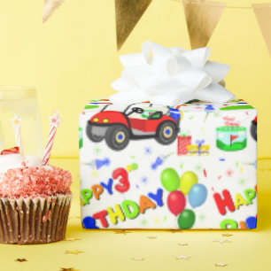 Papier Cadeau 3e anniversaire Red Golf Cart Boy's Motif