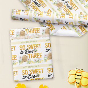 Papier Cadeau 3e anniversaire So Sweet to Bee Three Beehive