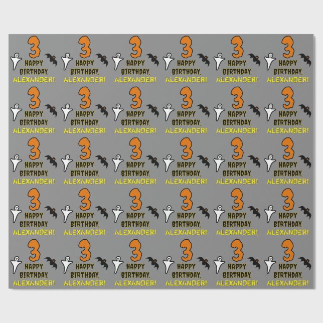 Papier Cadeau 3e anniversaire : Thème d'Halloween Éffrayant + No (Plat)