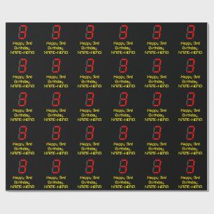 Papier Cadeau 3ème anniversaire : Rouge Digital Horloge Style "3