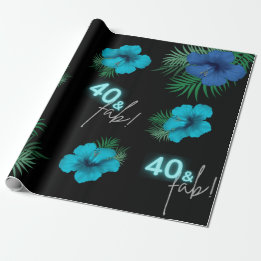 Papier Cadeau 40 & Fab ! Neon Blue Silver Black Tropical Anniver