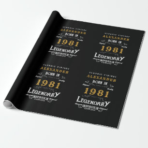 Papier Cadeau 40e anniversaire 1981 Legendary Personalized Retro