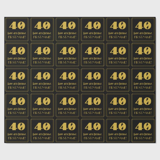 Papier Cadeau 40e anniversaire - Art Déco Inspiré "40" & Nom (Couture)