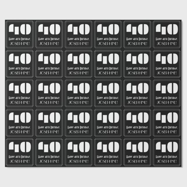Papier Cadeau 40e anniversaire : Art Déco Inspiré Look "40" & No (Plat)