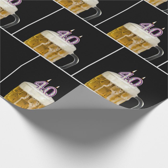 Papier Cadeau 40e Anniversaire Beer Mug Avec Bougies (Coin)