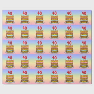 Papier Cadeau 40e anniversaire : Fun Cake and Candles + Nom pers