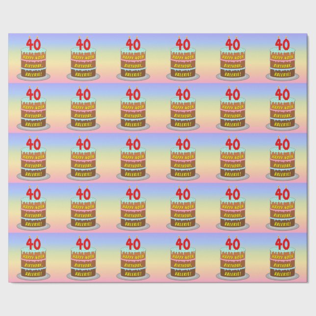 Papier Cadeau 40e anniversaire : Fun Cake and Candles + Nom pers (Couture)