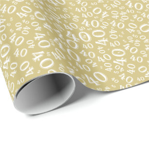 Papier Cadeau 40e anniversaire Gold/Blanc Random Numéro Motif 4