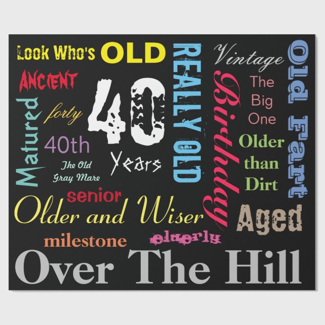 Papier Cadeau 40e anniversaire heureux dans un grand graffiti (Plat)