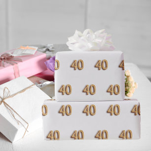 Papier Cadeau 40e anniversaire or blanc