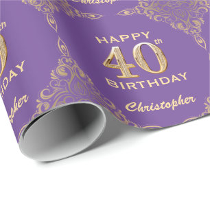 Papier Cadeau 40e Anniversaire Parties scintillant violet et or