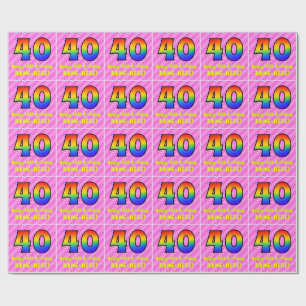 Papier Cadeau 40e anniversaire : Pink Stripes & Hearts, Arc en c