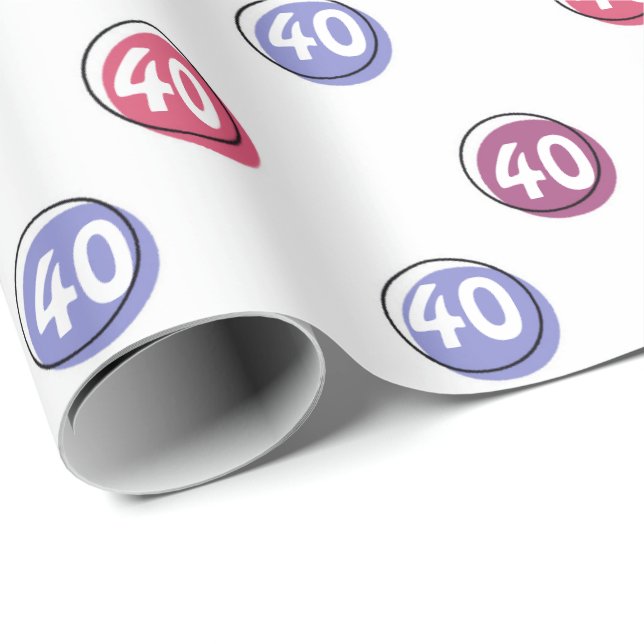Papier Cadeau 40e anniversaire Pois en blanc (Coin rond)