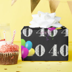 Papier Cadeau 40e Joyeux Ballons d'Anniversaire Sur Noir