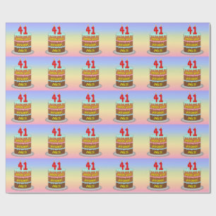 Papier Cadeau 41e anniversaire : Fun Cake and Candles + Nom pers
