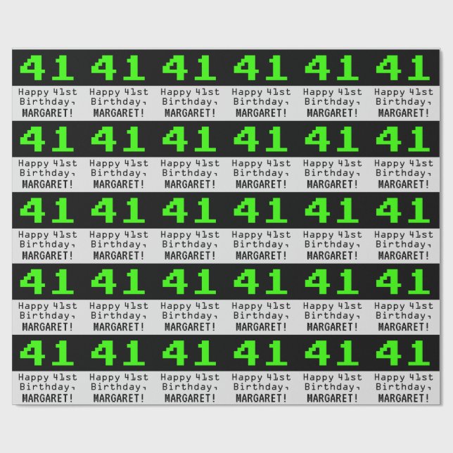 Papier Cadeau 41e anniversaire - Nerdy / Geeky Style "41" et nom (Plat)