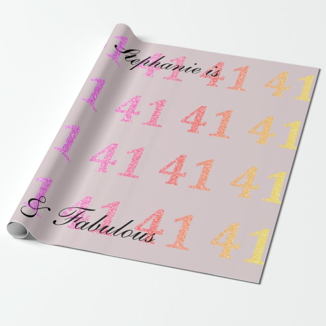 Papier Cadeau 41e Anniversaire Quarante Un Nom Fabulous Blush Pi (Déroulé)