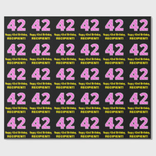 Papier Cadeau 42e anniversaire : Pink Stripes and Hearts "42" +